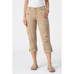 Cache Tan Crop Cargo Adjustable Length Pant Rhinestone Zippers NWT $98 Sz 4